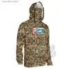 Casual overhemden voor heren PELAGIC Heren Vissen Hoodie Shirts Camouflage Lange mouw Vissen Kleding Met Masker Uv-halsbeenkap Ademend Vissen Jersey L240306