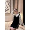 designer P Home 23 Order New Age Reducing Fashion Velvet Triangle Label Backband Skirt+Shirt Two Piece Set HNU3