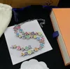 Enamel Rainbow Letter Necklace Bracelet Four Leaf Clover Old Flower Chain Bracelet Earring Sweater Chains Women Accessories Jewelry With Original Dust Bag Box