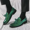 New Men Dress Shoes green Black purple Loafers Tassels Block carving Handmade Business Solid Round Toe Slip-On Shoes for Men with Size 38-46