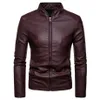 Mens Jackets Faux Leather Jacket Classic Stand Collar Motorcycle Coat Slim Fit with Full Zip Long Sleeve Winter Outdoor 240229