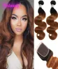 Cheveux vierges brésiliens 2 paquets avec fermeture en dentelle 4X4 1B30 vague de corps 3 pièces 1b 30 Extensions de cheveux humains Ombre 2680222