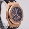 Классические наручные часы Тактические наручные часы AP Epic Royal Oak Offshore 26470OR Мужские часы с черным лицом Хронограф из розового золота 18 карат Автоматические механические швейцарские часы Название Wa