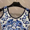 Floral Printed Beachwear Lady Backless Swimwear Blue Swimsuit One Piece Women Beach Bathing Suit