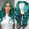 Perruques de cheveux Couleur vert foncé vague de corps synthétique dentelle avant perruques longue ondulée naturelle sans colle fibre perruque femmes Cosplay utiliser cheveux verts 240306