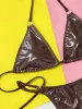 Set sexy metallic micro halter bikinis sets two pieces dark brown ring thong swimsuits swimwear women biquini bathing suits