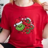 T-Shirts à col rond pour femmes, en coton, avec image graphique, vert et rouge, unisexe, nouvel an, joyeux noël, Festival, 2023