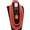 Dudo 2024 Trendy African African Big Coral Beads Jewelry Met for Nigerian Wedding Women 4 Plyers Necklace with arics and sarelet
