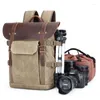 Backpack Men High Quality Waxed Canvas Leather Backpacks Vintage Camera Retro DSLR Traveling Rucksacks Fashion Daypacks