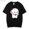 Camisas masculinas adorável bubu está jogando chinelos em dudu desde que ele provoca camisa urso tshirt kawaii roupas femininas homens topos gráfico