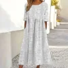 Dress Summer White Maxi Dress For Women Casual Lace Embroidery Bohemian Loose Beach Dress Ladies Holiday Pockets Midi Dress Vestidos