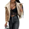 Jackets Women Faux Leather Biker Jacket with Faux Fur Trimmed Collar Vintage Moto Coat Warm Winter Outerwear