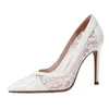 Geklede schoenen maat 31 tot 44 Witte kanten bruiloft hoge hakken dunne hak grote dames bruid pompen stiletto