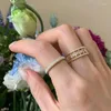 Cluster Rings Light Luxury Simple Elegant Pearl Zircon Open For Women Fashion Shiny Geometric Gold Color Crystal Jewelry