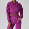 Calças femininas de duas peças Yoga Outfit LO Metlo solto jaqueta de manga comprida com capuz com zíper e isolamento de plug com capuz conjunto de fitness e esportes J240306