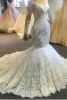 Luxuious Lace Mermaid Wedding Dresses Beads Sequins Elegant Off Shoulder Sheer Long Sleeves Appliques Bridal Gowns With Button Covered Back Bc18314 0418