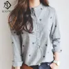 Gömlek Vintage Nakış Çizgili 2020 Gevşek Yeni Sonbahar Gömlek İnce Moda Kadınlar Blusas Yaprak Üstleri Katı Kadın Gömlek Sıcak Satış T78866a