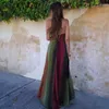 Casual Jurken TRAF Gestreepte Slip Maxi-jurk Vrouw Geplooid Lang Voor Vrouwen Sexy Backless Party Strass Chiffon Vrouwelijk