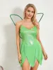 Klä kvinnor Fairy Tinker Bell Forest Princess Costume Cosplay Green Dress Up Fancy Halloween Christmas Party With Wing