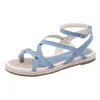 Sandálias Coreanas Verão Bohemian Cross-Strap Tecido Linho Flat Roman Sapatos Mulheres Gladiador Alpercatas Lona