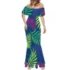 Jurk Polynesische tribale Samoaanse totem tattoo Samoa tropische palmblad prints off-shoulder sexy zomer lange jurk casual en veelzijdig