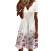 Dress Women's Shift Tshirt Dress 2023 Summer White Short Sleeve Knee Length Floral Summer Dresses For Women Elegant Loose Sundress