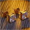 Stud Fashion 18K Gold Hiphop Iced Out Cubic Cyrron Square Kolczyowni