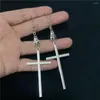 Dangle Earrings A PAIR OF DANGLY TIBETAN SILVER CROSS Bat CRUCIFIX GOTHIC Hand Jewelry