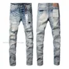 Designer lila märke för män kvinnor byxor jeans sommarhål i hög kvalitet broderi lila jean denim byxor mens lila jeans