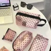 Cosmetic Bags Heart-Shaped Nylon Mesh Bag Portable Toiletry Organizer Makeup Multifunctional Women Lipstick Key Coin Purse Pouch