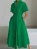 ドレスマーメイドドレス女性通勤2023サマーファッションポロ半袖ヴィンテージポルカドットレディースカジュアルシャツドレス服