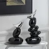 Decorative Objects Figurines Creativity Bird Ornaments Ceramic Handicraft Ornaments Silver Bird Simulation Stone Abstract Animal Sculpture Home Decoration