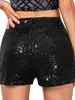 Damesshorts dames zomer pailletten midden taille elastische band sprankelende rechte pijpen glitter korte broek voor party club streetwear