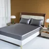 Satin Bedding Sheet Set Solid Color Fitted Single Double King Size Bed Luxury Rayon Flat 240226