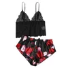 Bras Sets Love Women's Underwear Splicing Suit Printed Fun Lace Sexy Two-piece