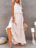 2023 Summer Loose Long Dress Women Casual Elegant Ruffles ärmlösa strandklänningar Female Party Tieup Robe Solid Boho Prom 240304