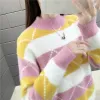 Pullovers fdfklak mink sammet tjock tröja damer höst vinter halvtureneck tröjor koreanska lösa botten skjorta kvinnor toppar