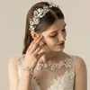 Jonnafe Silver Color Leaf Bridal Tiara Headband Women Prom Hair Crown Pearls Jewelly WeddingヘッドピースAcccessories 240306