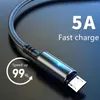 Ljus 5A Typ C -kabel Snabb laddning av USB för Xiaomi Huawei Note 7 Telefontillbehör Datanladdare