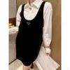 designer P Home 23 Order New Age Reducing Fashion Velvet Triangle Label Backband Skirt+Shirt Two Piece Set HNU3