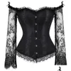 Bustiers & Corsets Halloween Victorian Floral Lace Long Flare Sleeve Lolita Ruffle Bridal Corset Push Up Bra Bustier Burlesque Party Dhxjg