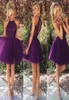 Elegancka z koralikowatej kantar Purple Homecoming sukienka Linia Otwarta Tiul Tiul Short Prezenta