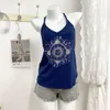 Basic Casual Dresses Foreign trade retro spicy girl constellation moon sun print cross strap vest millennium summer sleeveless 1210