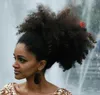 Coola hårtillbehör förlängningar naturliga hästsvansar mänskligt hår afro dragstring hästsvans hårstycken kinky curly kort hög sport po5688575