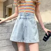 Damesshorts 2024 Zomer Vrouw Hoge Taille Denim Losse A-lijn Wijde pijpen Jeans Vrouwelijk Effen Mode Casual Met Knopen Streetwear