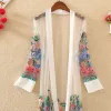 Camicetta Camicia lunga Donna Kimono Plage Mujer Boho Ricamo floreale Camicetta in chiffon a rete Cardigan Abbigliamento Roupas Feminina