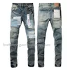 Designer lila märke för män kvinnor byxor jeans sommarhål i hög kvalitet broderi lila jean denim byxor mens lila jeans