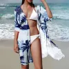 Couverture Boho maillot de bain couverture Ups femmes Floral Kimono imprimé Cardigan pure maillot de bain couverture ample décontracté plage Resort porter