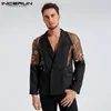 Männer Blazer Mesh Patchwork Durchsichtig Streetwear Zweireiher Revers Langarm Oberbekleidung Mode Männer Casual Anzüge INCERUN 240221