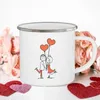 Tazas Taza de pareja con estampado de dibujos animados para niño y niña, taza de café creativa esmaltada para amantes, bebida, postre, tazas de leche, vajilla con asa, regalo del día de San Valentín